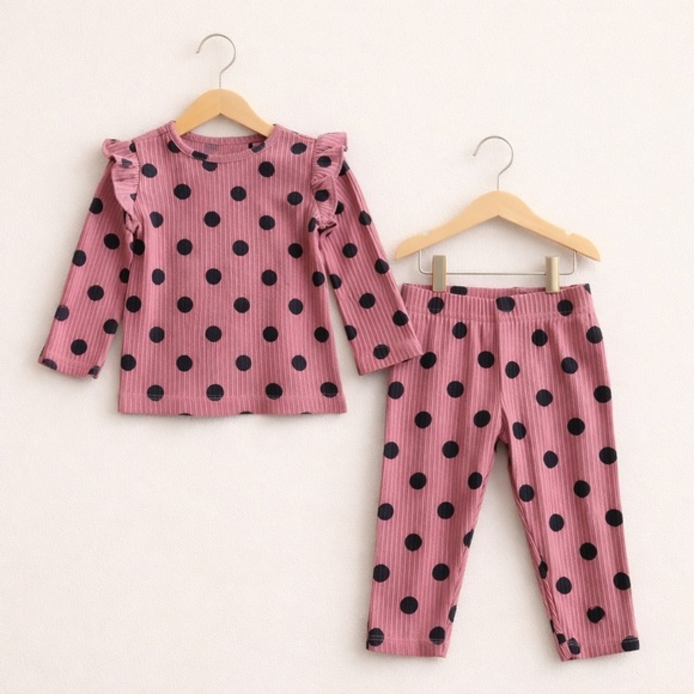GAP Baby Recycled Pointelle Pink and Black Polka Dot Pajama Set